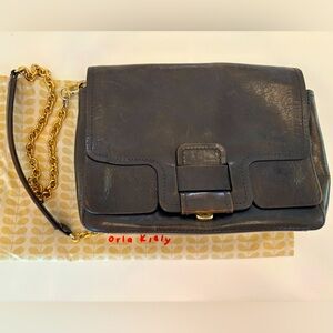 Orla Kiely Navy Leather Crossbody Bag Chain Strap